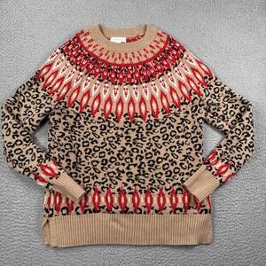 Charter Club Sweater Womens S Cheetah Fair Isle Multi Pattern PullOver Metallic